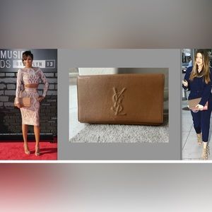 HOT YSL Saint Laurent belle de jour patent leather beige logo clutch purse $900+